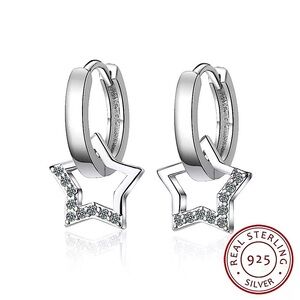 NEW 2 Way 925 Sterling‎ Silver Star Huggie Hoop Dangle Earrings